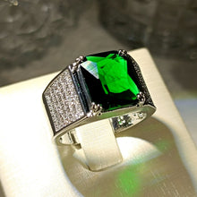 Load image into Gallery viewer, Handsome Green Emerald Square CZ &amp;Pave Halo Wide Band Statement Rings for Men
