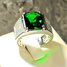 Load image into Gallery viewer, Handsome Green Emerald Square CZ &amp;Pave Halo Wide Band Statement Rings for Men
