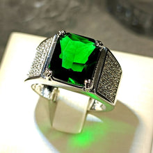 Load image into Gallery viewer, Handsome Green Emerald Square CZ &amp;Pave Halo Wide Band Statement Rings for Men
