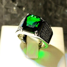 Load image into Gallery viewer, Handsome Green Emerald Square CZ &amp;Pave Halo Wide Band Statement Rings for Men
