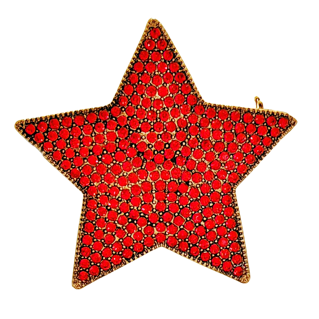 Simplistic Vintage Gold Tone Red Crystal Star Brooch Five-Point Star Pin