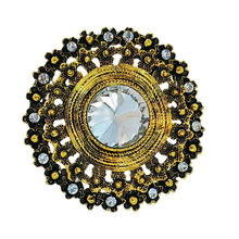 Load image into Gallery viewer, Antique Floral Circlet Round Shaped Clear Rhinestone Brooch Pin for Wedding Accessory
