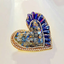 Load image into Gallery viewer, Sparkly Vintage Blue Aurora Boreal Stones Heart Brooch Pin Festival Jewelry
