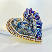 Load image into Gallery viewer, Sparkly Vintage Blue Aurora Boreal Stones Heart Brooch Pin Festival Jewelry
