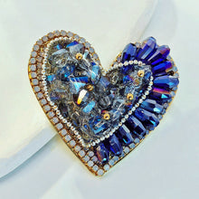 Load image into Gallery viewer, Sparkly Vintage Blue Aurora Boreal Stones Heart Brooch Pin Festival Jewelry
