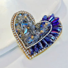 Load image into Gallery viewer, Sparkly Vintage Blue Aurora Boreal Stones Heart Brooch Pin Festival Jewelry
