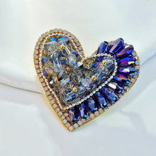 Load image into Gallery viewer, Sparkly Vintage Blue Aurora Boreal Stones Heart Brooch Pin Festival Jewelry
