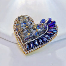 Load image into Gallery viewer, Sparkly Vintage Blue Aurora Boreal Stones Heart Brooch Pin Festival Jewelry
