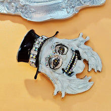 Load image into Gallery viewer, Gothic White Enamel Grim Grinning Ghost Brooch with Hat Scary Jewelry
