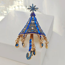 Load image into Gallery viewer, Stunning Blue Crystal Rhinestone Umbrella Brooch Pin with Tassel
