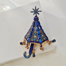 Load image into Gallery viewer, Stunning Blue Crystal Rhinestone Umbrella Brooch Pin with Tassel
