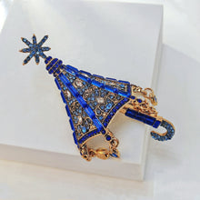 Load image into Gallery viewer, Stunning Blue Crystal Rhinestone Umbrella Brooch Pin with Tassel
