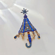 Load image into Gallery viewer, Stunning Blue Crystal Rhinestone Umbrella Brooch Pin with Tassel
