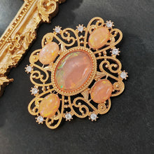 Load image into Gallery viewer, Delicate Gold Scroll and Pink Oval Brooch Art t Nouveau Jewelry
