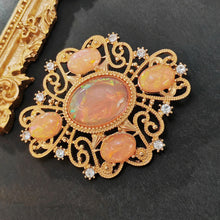 Load image into Gallery viewer, Delicate Gold Scroll and Pink Oval Brooch Art t Nouveau Jewelry
