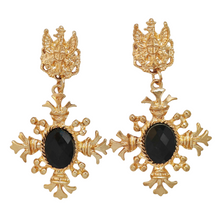 Load image into Gallery viewer, Retro Vintage Gold Eagle and Black Cross Drop Earrings Religious Inspire Jewelry
