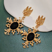 Load image into Gallery viewer, Retro Vintage Gold Eagle and Black Cross Drop Earrings Religious Inspire Jewelry
