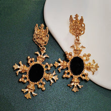 Load image into Gallery viewer, Retro Vintage Gold Eagle and Black Cross Drop Earrings Religious Inspire Jewelry
