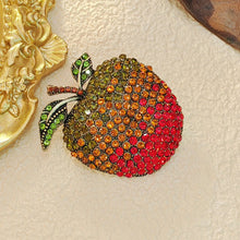 Load image into Gallery viewer, Shiny Green Cherry Red Crystal Apple Brooch Pin Colorful Fruit Jewelry
