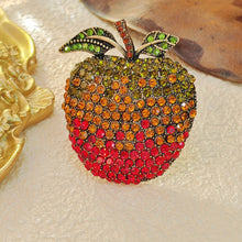 Load image into Gallery viewer, Shiny Green Cherry Red Crystal Apple Brooch Pin Colorful Fruit Jewelry
