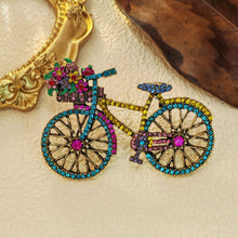 Load image into Gallery viewer, Cheerful Colorful Crystal Bicycle Pin Brooch with Full Flower Basket
