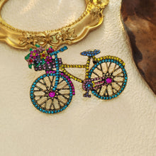 Load image into Gallery viewer, Cheerful Colorful Crystal Bicycle Pin Brooch with Full Flower Basket
