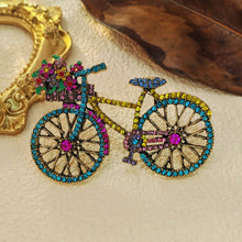 Load image into Gallery viewer, Cheerful Colorful Crystal Bicycle Pin Brooch with Full Flower Basket
