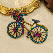 Load image into Gallery viewer, Cheerful Colorful Crystal Bicycle Pin Brooch with Full Flower Basket
