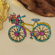 Load image into Gallery viewer, Cheerful Colorful Crystal Bicycle Pin Brooch with Full Flower Basket
