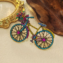 Load image into Gallery viewer, Cheerful Colorful Crystal Bicycle Pin Brooch with Full Flower Basket
