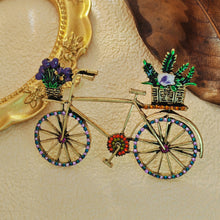 Load image into Gallery viewer, Stunning Vintage Metallic Women Bike Brooch with Enamel Flower Basket
