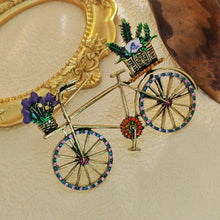 Load image into Gallery viewer, Stunning Vintage Metallic Women Bike Brooch with Enamel Flower Basket
