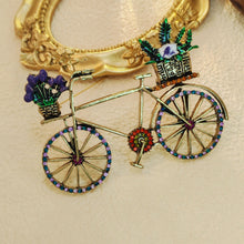 Load image into Gallery viewer, Stunning Vintage Metallic Women Bike Brooch with Enamel Flower Basket
