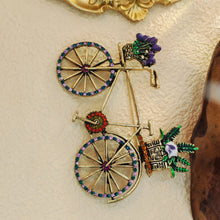 Load image into Gallery viewer, Stunning Vintage Metallic Women Bike Brooch with Enamel Flower Basket
