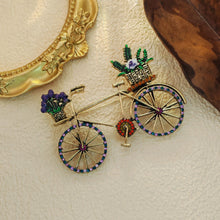 Load image into Gallery viewer, Stunning Vintage Metallic Women Bike Brooch with Enamel Flower Basket
