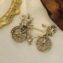 Load image into Gallery viewer, Stunning Vintage Metallic Women Bike Brooch with Enamel Flower Basket
