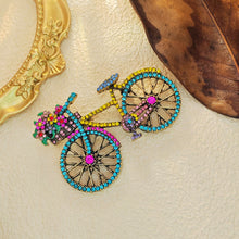 Load image into Gallery viewer, Cheerful Colorful Crystal Bicycle Pin Brooch with Full Flower Basket
