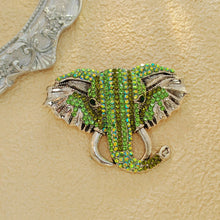 Load image into Gallery viewer, Retro Indian Style Green Crystal Elephant Head Brooch with AB Accent Unisex Tropical Animal Jewelry
