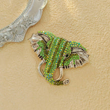 Load image into Gallery viewer, Retro Indian Style Green Crystal Elephant Head Brooch with AB Accent Unisex Tropical Animal Jewelry
