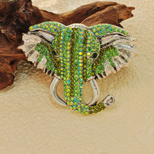 Load image into Gallery viewer, Retro Indian Style Green Crystal Elephant Head Brooch with AB Accent Unisex Tropical Animal Jewelry
