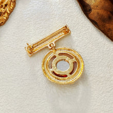 Load image into Gallery viewer, Modernist Gold Wrapped Bar &amp; Red Round Stone Drop Brooch Pin Baroque Vintage Jewelry
