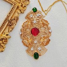 Load image into Gallery viewer, 1930s Vintage Gold Ornate &amp; Filigree Red Art Deco Brooch Pin Italian Jewelry
