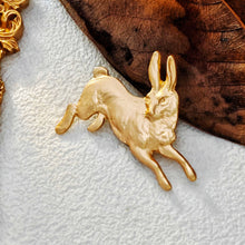 Load image into Gallery viewer, Whimsy Brass Gold Stamping Running Rabbit Brooch Pin Vintage Animal Brooch
