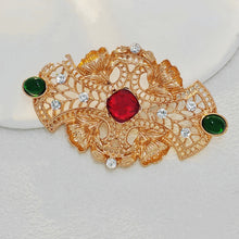 Load image into Gallery viewer, 1930s Vintage Gold Ornate &amp; Filigree Red Art Deco Brooch Pin Italian Jewelry
