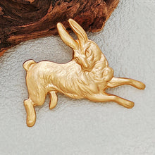 Load image into Gallery viewer, Whimsy Brass Gold Stamping Running Rabbit Brooch Pin Vintage Animal Brooch
