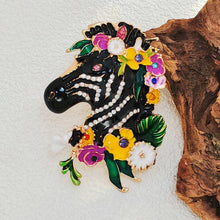 Load image into Gallery viewer, Adorable Floral Crystal and Enamel Zebra Heda Brooch Cute Animal Jewelry
