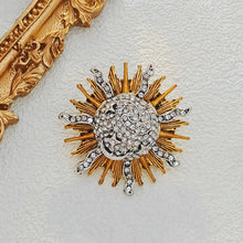 Load image into Gallery viewer, Fabulous Gold &amp; Crystal Moon Star Celestial Brooch Pin Burst Jewelry
