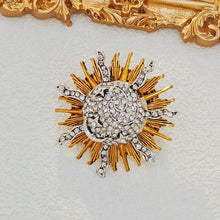 Load image into Gallery viewer, Fabulous Gold &amp; Crystal Moon Star Celestial Brooch Pin Burst Jewelry
