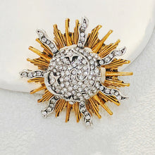 Load image into Gallery viewer, Fabulous Gold &amp; Crystal Moon Star Celestial Brooch Pin Burst Jewelry
