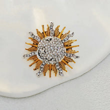 Load image into Gallery viewer, Fabulous Gold &amp; Crystal Moon Star Celestial Brooch Pin Burst Jewelry
